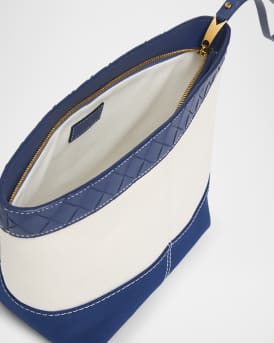 Leather-Trim Canvas Pouch Bag