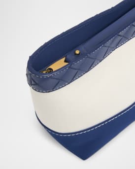 Leather-Trim Canvas Pouch Bag