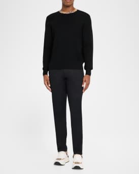 Men's Check-Trim Wool Crewneck Sweater