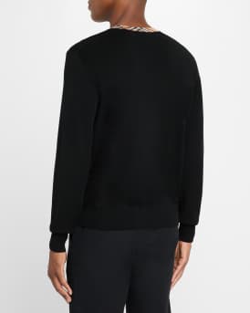 Men's Check-Trim Wool Crewneck Sweater