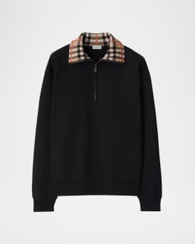 Men's Check-Collar Quarter-Zip Sweater