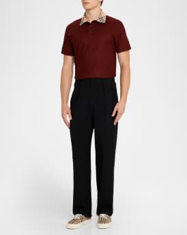 Men's Cotton Check-Collar Polo Shirt