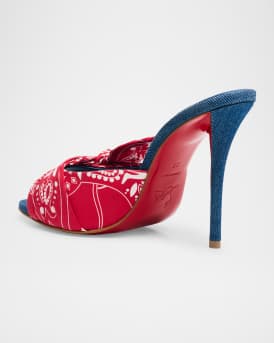 Miss Z Denim Bandana Red Sole Mule Pumps