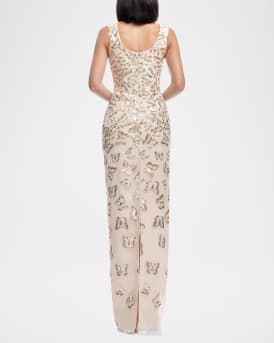 Goldie Sequin Butterfly Applique Column Gown