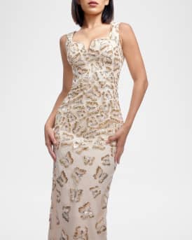 Goldie Sequin Butterfly Applique Column Gown