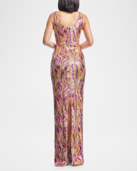 Goldie Wavy Sequin Column Gown