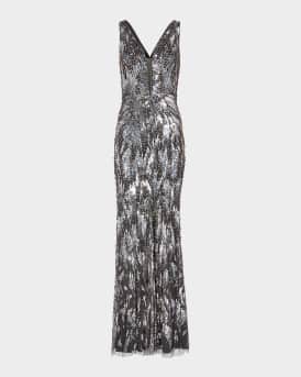 Marion Embellished Plunging Column Gown