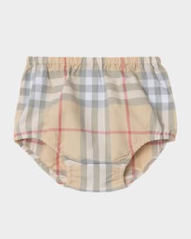Girl's Lea Check Short-Sleeve Dress & Bloomers, Size Newborn-18M