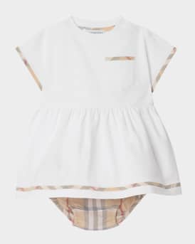 Girl's Lea Check Short-Sleeve Dress & Bloomers, Size Newborn-18M