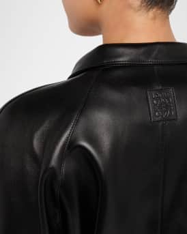 High-Neck Leather Belted Crop Trench Jacket