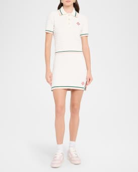 Boucle Short-Sleeve Polo Top
