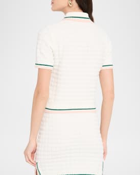 Boucle Short-Sleeve Polo Top
