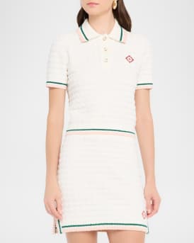 Boucle Short-Sleeve Polo Top