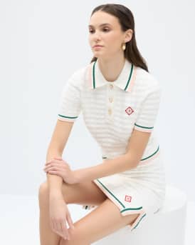 Boucle Short-Sleeve Polo Top