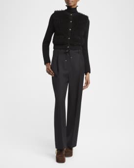 Combo Curly Wool-Blend Cardigan