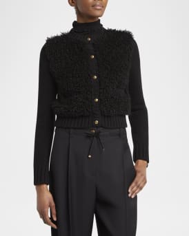 Combo Curly Wool-Blend Cardigan