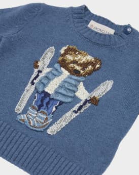Boy's Ski Teddy Bear Crewneck Knit Sweater, Size 6M-3