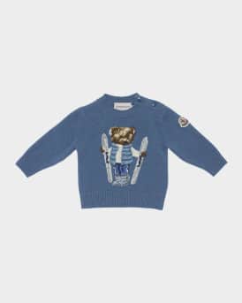 Boy's Ski Teddy Bear Crewneck Knit Sweater, Size 6M-3