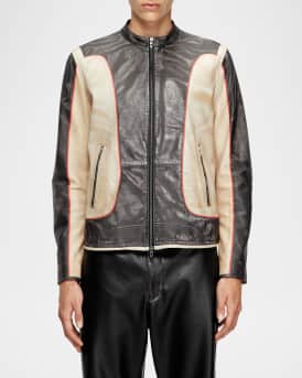Men's L-Evert Leather Color Block Moto Jacket
