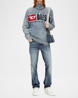 Men's K-Fronzi Frayed Denim Logo Crewneck Sweater