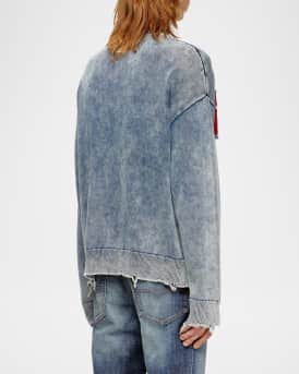 Men's K-Fronzi Frayed Denim Logo Crewneck Sweater
