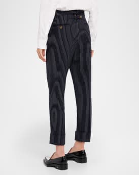 Pinstriped Backstrap Cropped Trousers