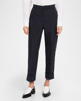 Pinstriped Backstrap Cropped Trousers