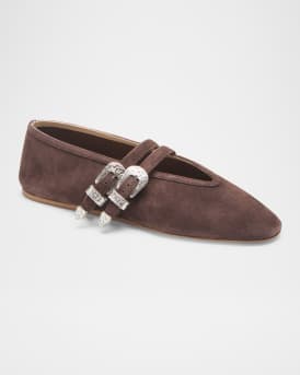 Claudia Suede Western-Buckle Ballerina Flats