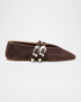 Claudia Suede Western-Buckle Ballerina Flats