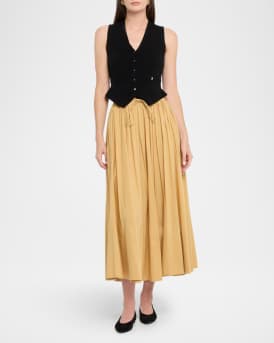 Pheo Ruched A-Line Organic Cotton Midi Skirt
