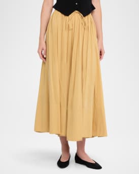 Pheo Ruched A-Line Organic Cotton Midi Skirt