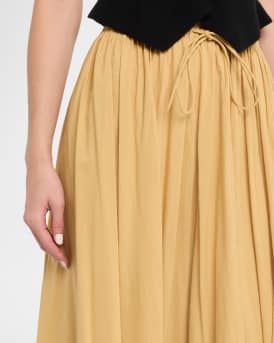 Pheo Ruched A-Line Organic Cotton Midi Skirt