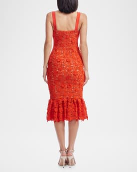 Desiree Floral Lace Flounce Mermaid Midi Dress