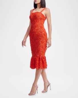 Desiree Floral Lace Flounce Mermaid Midi Dress