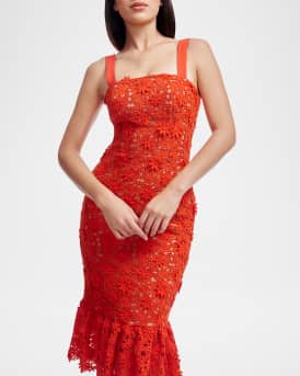 Desiree Floral Lace Flounce Mermaid Midi Dress