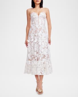 Lauren Butterfly-Embroidered Corset Midi Dress
