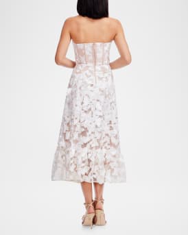Lauren Butterfly-Embroidered Corset Midi Dress