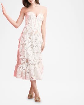 Lauren Butterfly-Embroidered Corset Midi Dress