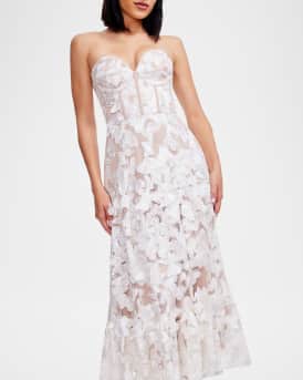 Lauren Butterfly-Embroidered Corset Midi Dress
