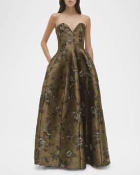 Elaria Strapless Floral Jacquard Bustier Gown