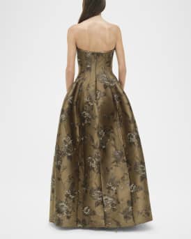 Elaria Strapless Floral Jacquard Bustier Gown