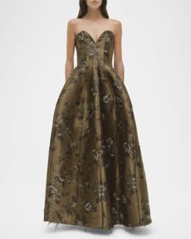 Elaria Strapless Floral Jacquard Bustier Gown
