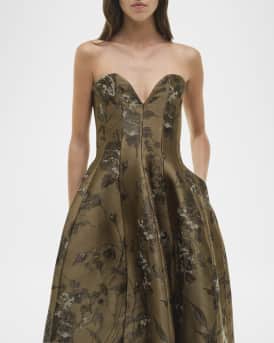 Elaria Strapless Floral Jacquard Bustier Gown