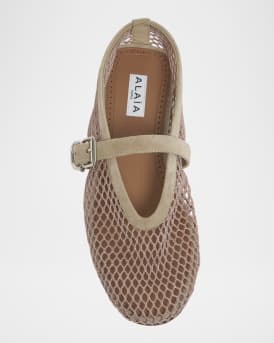 Mesh Mary Jane Suede Ballerina Flats