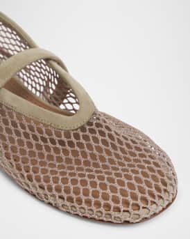 Mesh Mary Jane Suede Ballerina Flats