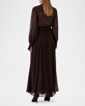 Jocelyn Ruched Deep V-Neck Gown