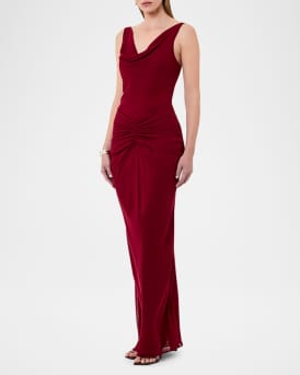 Calia Cutout Cowl-Neck Column Gown