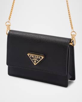 Saffiano Leather Card Holder with Shoulder Strap