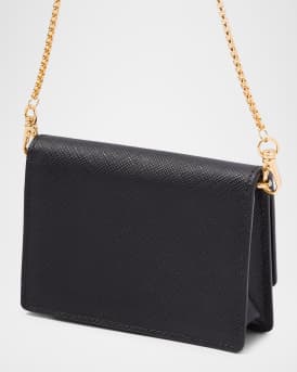 Saffiano Leather Card Holder with Shoulder Strap
