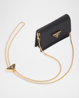 Saffiano Leather Card Holder with Shoulder Strap